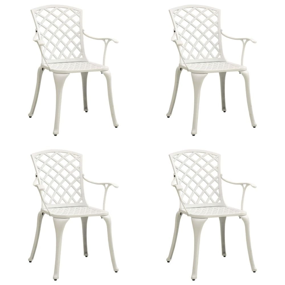Vidaxl Záhradné stoličky 4 ks odlievaný hliník biele